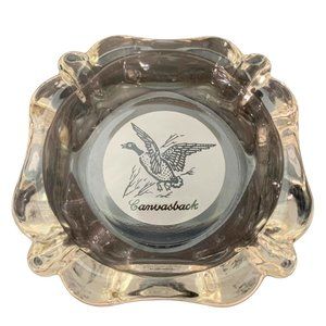 Canvasback Duck Ashtray Hunting Birds Vintage Clear Glass 3.75 Inch Across